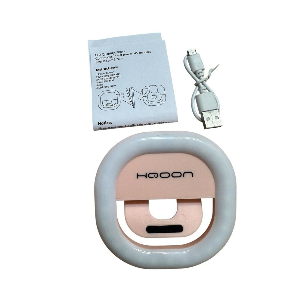 Hooon Pink Mini Rechargeable LED Selfie Light Makeup Video Conferencing Clip On